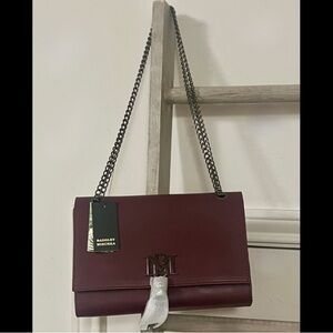 Badgley Mischka Wine Colored Chain Shoulder Bag/Crossbody. Purse Charm Imcluded